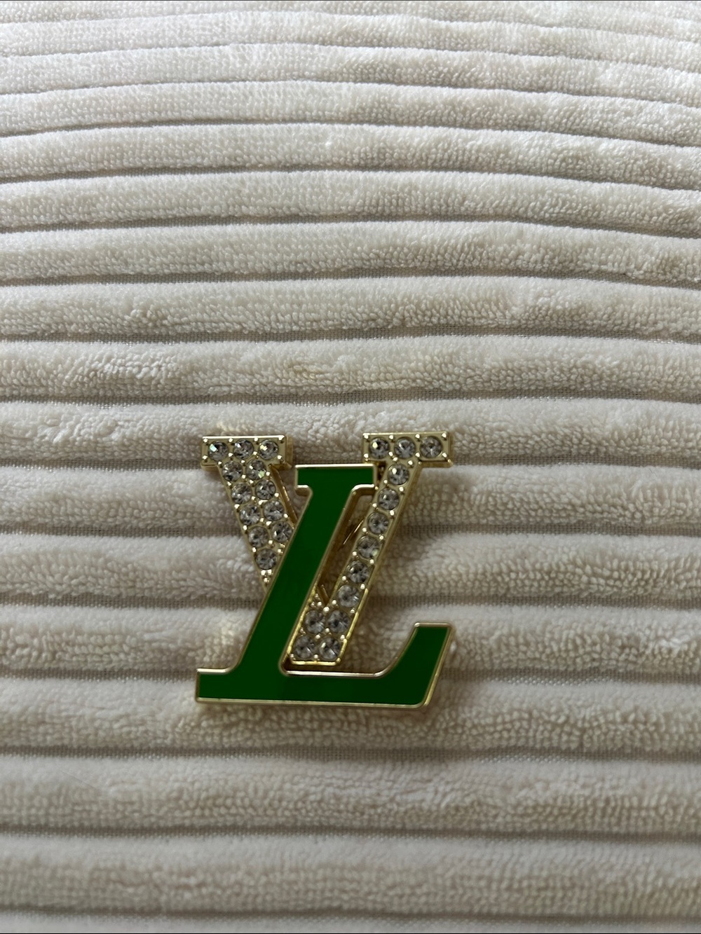 996. Green Enamel & Crystal Logo Brooch
